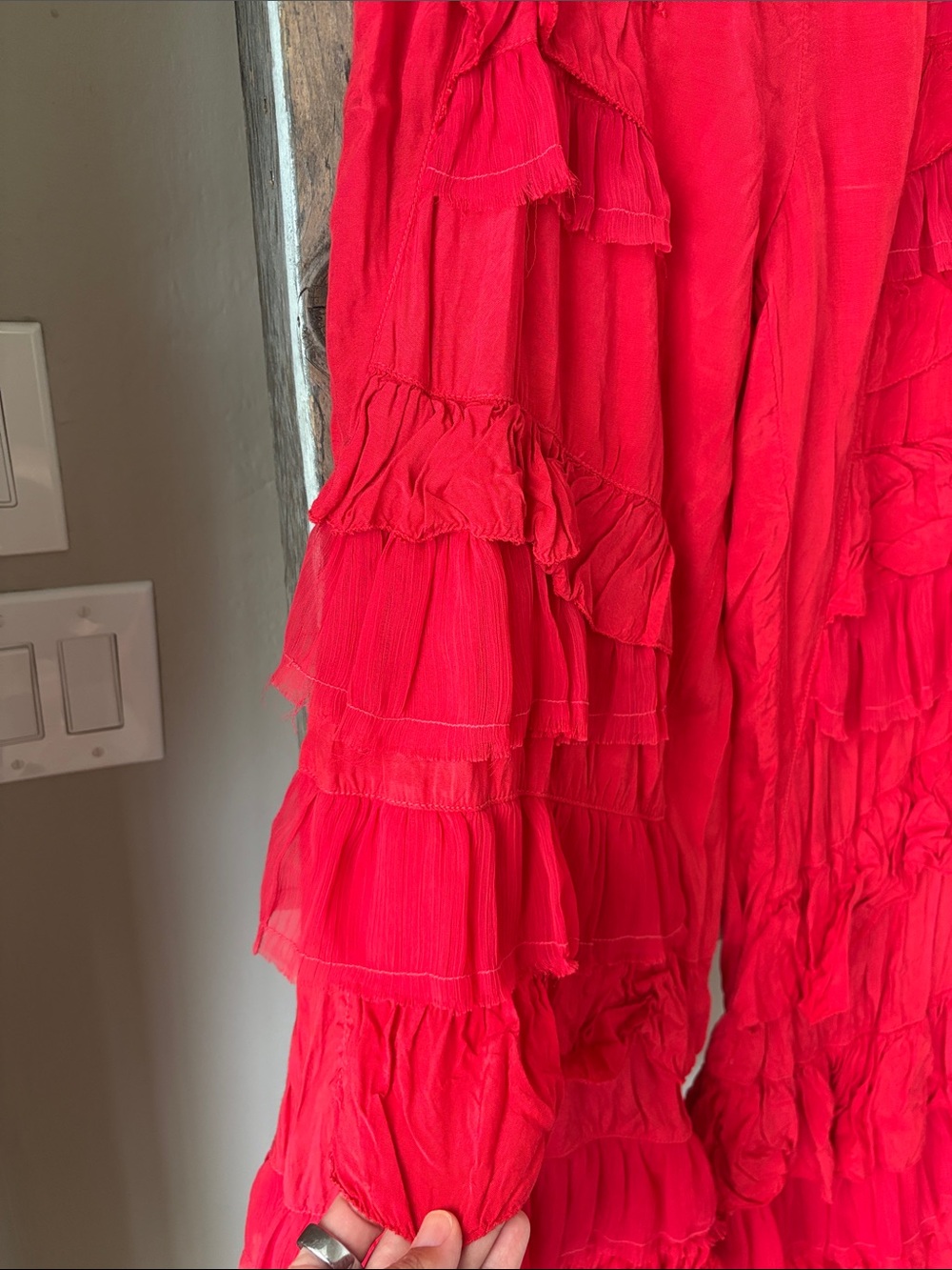 Free People Rock and Frill Ruffle Wide Leg Pants Medium Red Dhalia Rare - Picture 5 of 8